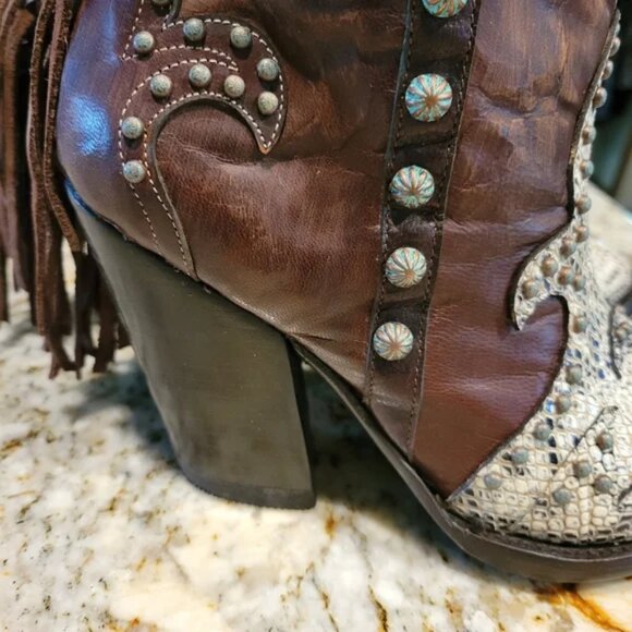 OLD GRINGO Donna Vegas Women's Western Ankle Boots - Brown and Snake Print 8 - Picture 6 of 10